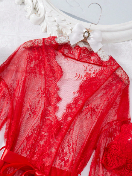 3-Piece Luxury Lace Gown Set  Sexy And Charming Design Sleepwear Set, For Women