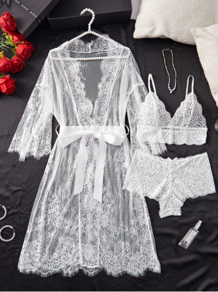 3-Piece Luxury Lace Gown Set  Sexy And Charming Design Sleepwear Set, For Women