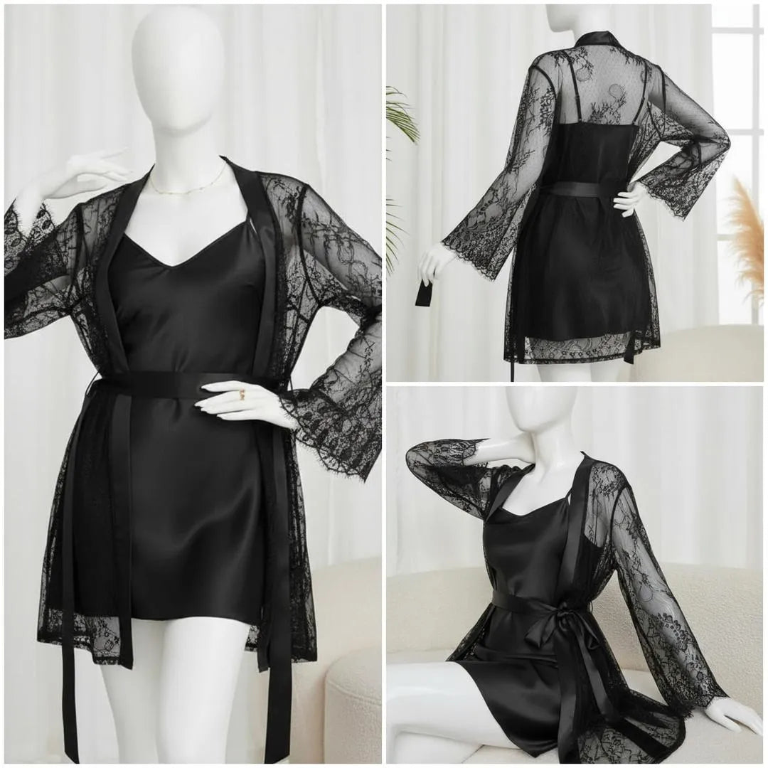 Luxury Satin & Lace 2-Piece Nightwear Set for Women