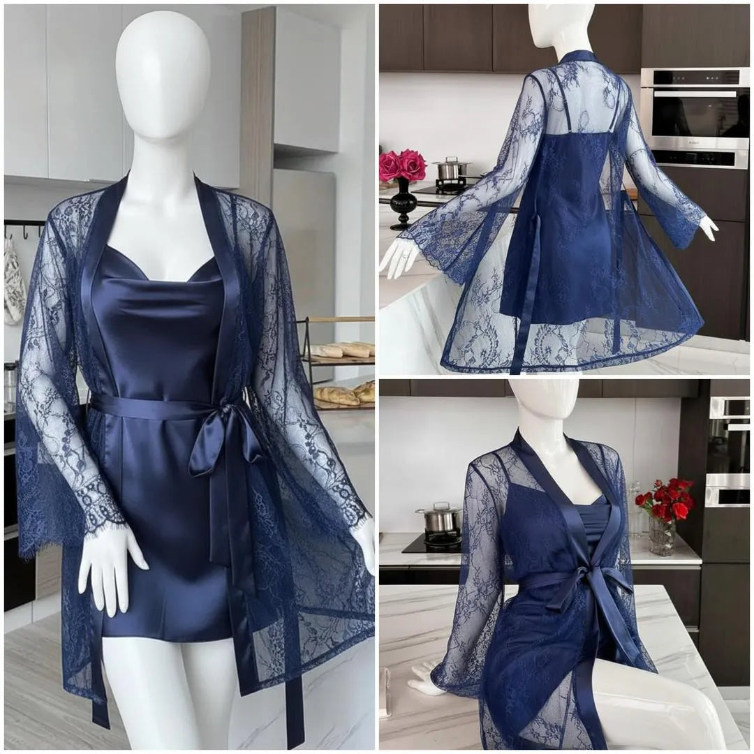 Luxury Satin & Lace 2-Piece Nightwear Set for Women