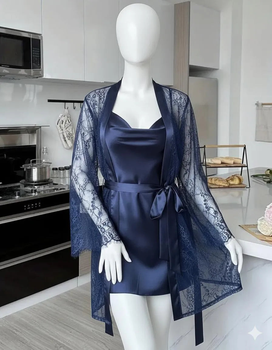 Luxury Satin & Lace 2-Piece Nightwear Set for Women