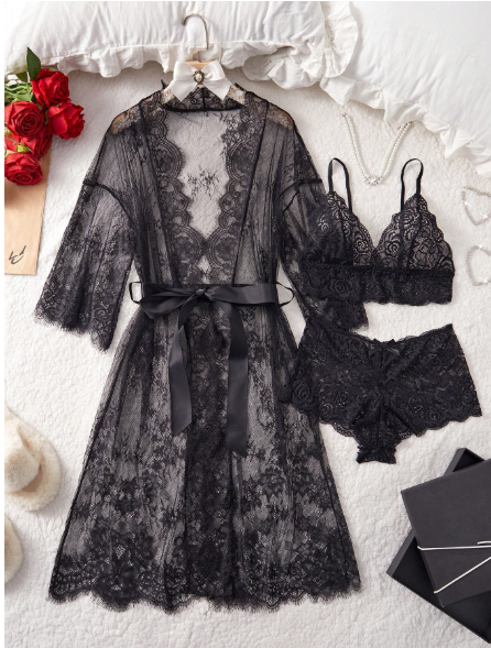 3-Piece Luxury Lace Gown Set  Sexy And Charming Design Sleepwear Set, For Women