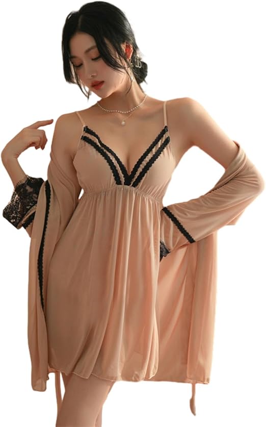 GRAYDREAM Sexy Pajamas Women's Maternity Lingerie Temptation Halter Neck Pajamas Deep V Lace Transparent Mesh Pajamas Set
