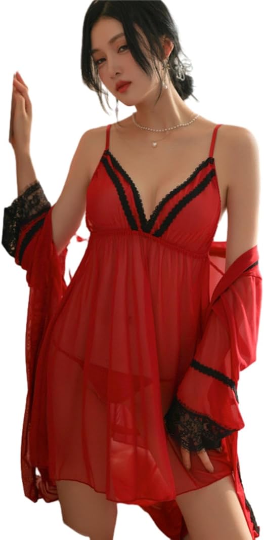 Nightie  V Lace Transparent  Set
