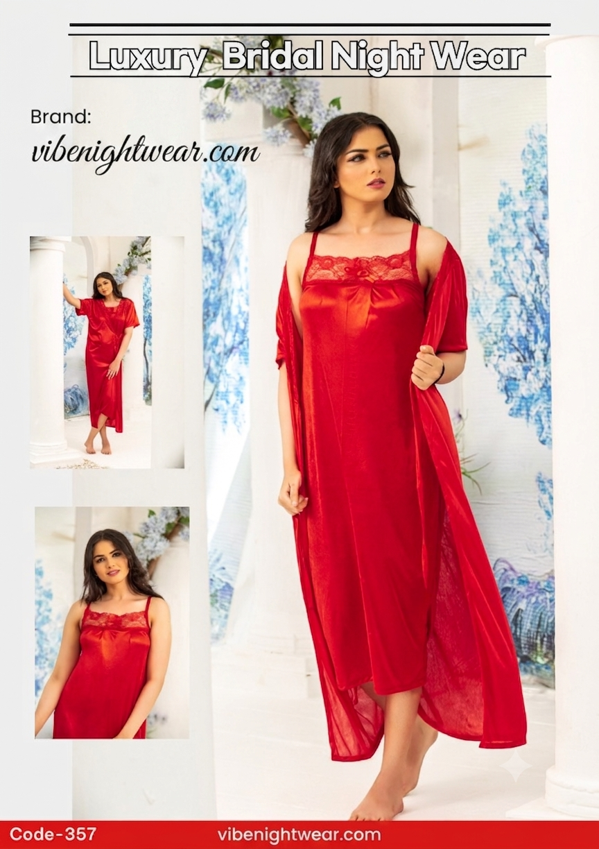 2 Pc Luxury Satin Bridal Nightwear Set