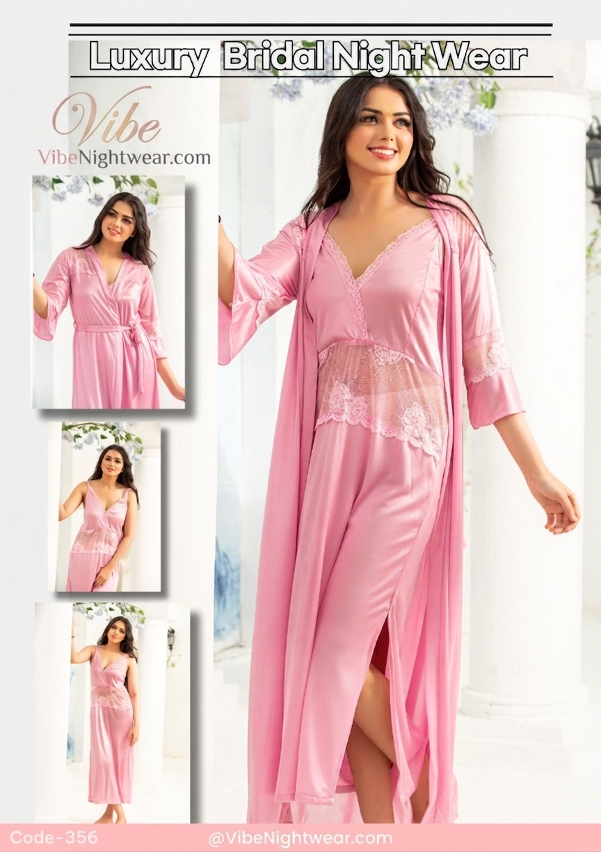 Luxury 2-Piece Satin & Lace Bridal Nighty Set