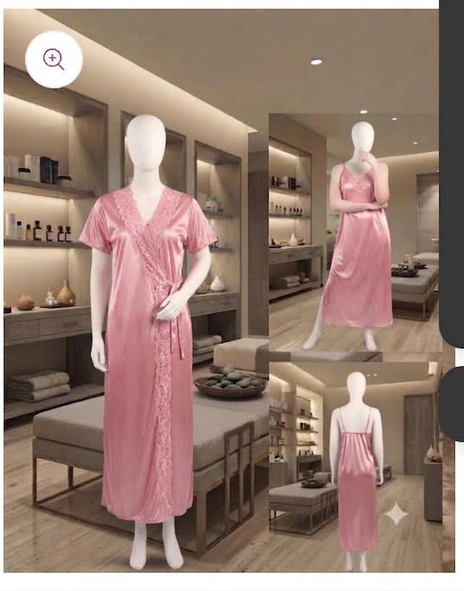 Premium Silk 2-Piece Long Nighty & Robe Set – Vibe Nightwear