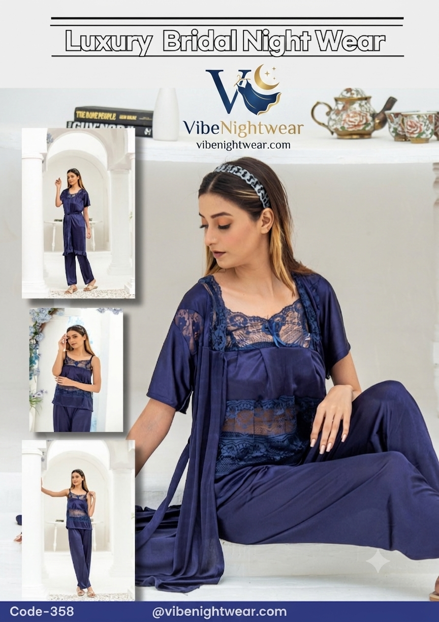 Luxury 3-Piece Bridal Satin Nightwear Set