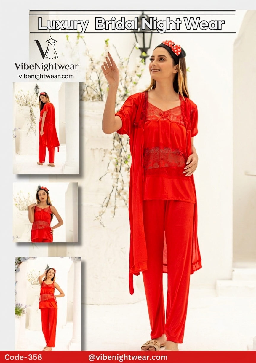 Luxury 3-Piece Bridal Satin Nightwear Set