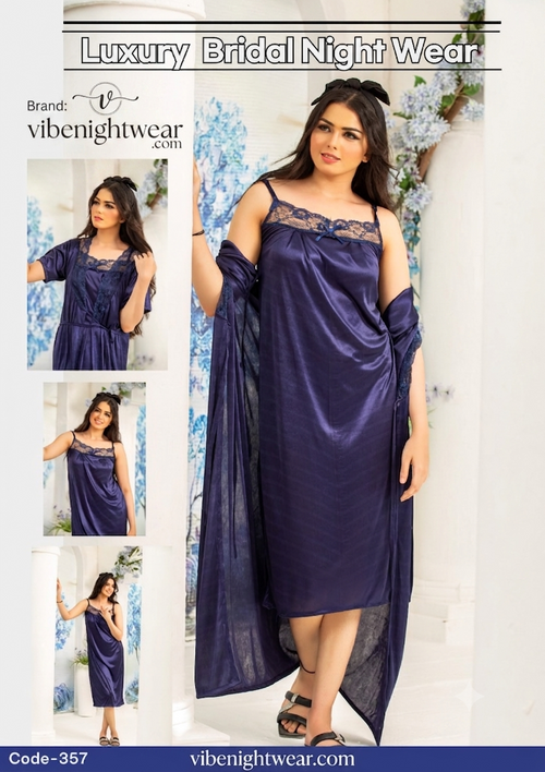 2 Pc Luxury Satin Bridal Nightwear Set