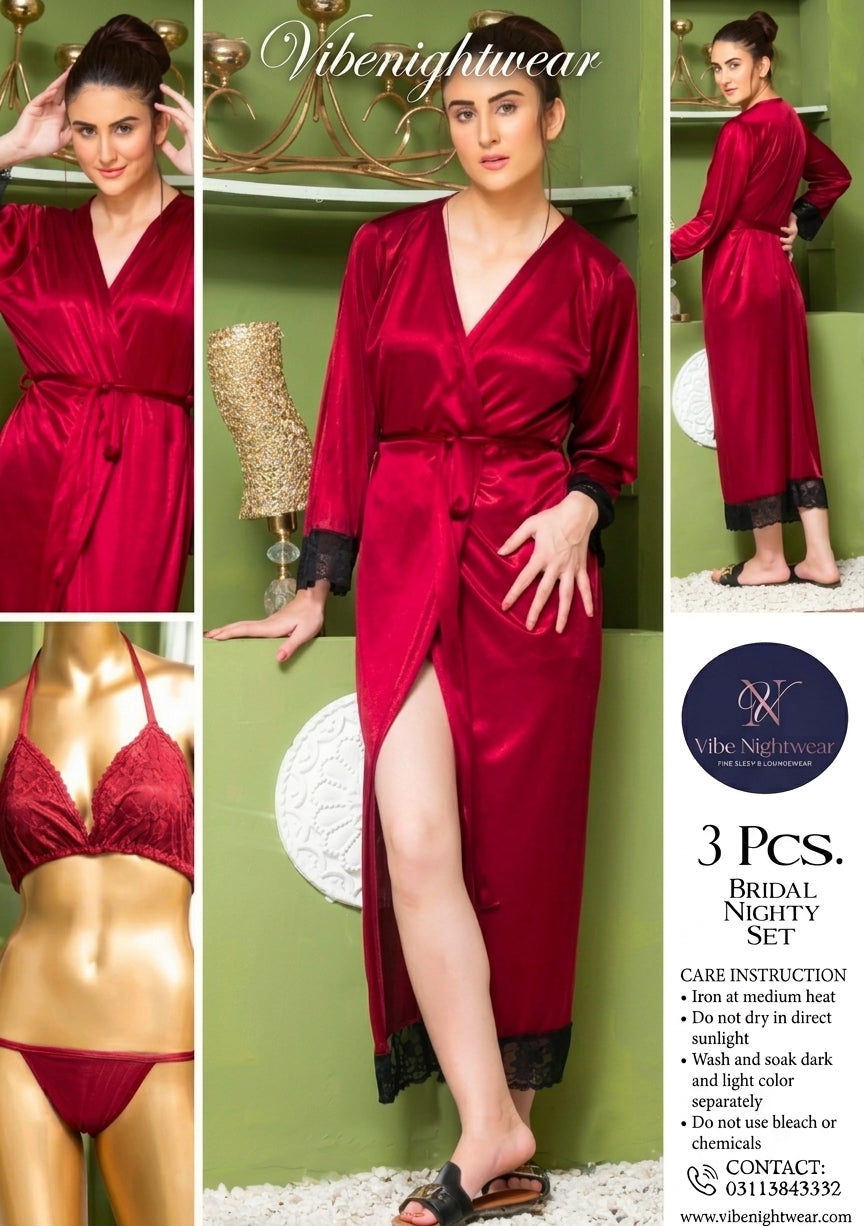 Premium 3 Pcs. Luxury Bridal Nighty Set