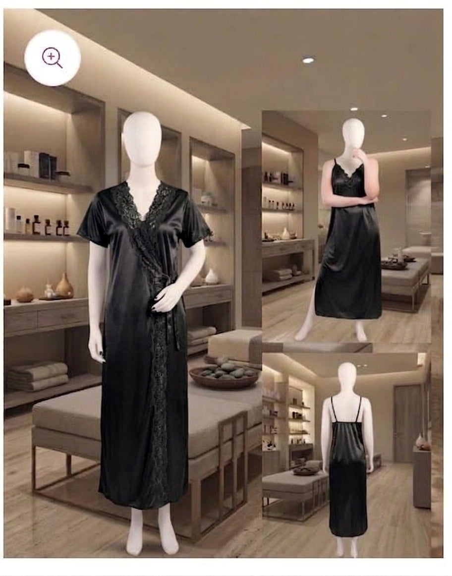 Premium Silk 2-Piece Long Nighty & Robe Set – Vibe Nightwear