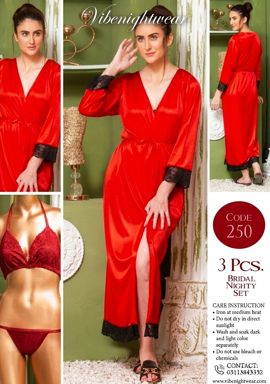 Premium 3 Pcs. Luxury Bridal Nighty Set