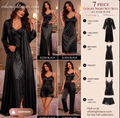 7-Piece Luxury Silk Nightwear Set with Lace Trim