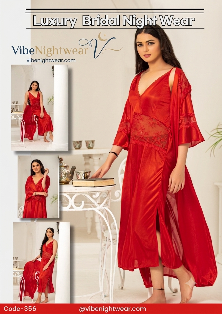 Luxury 2-Piece Satin & Lace Bridal Nighty Set