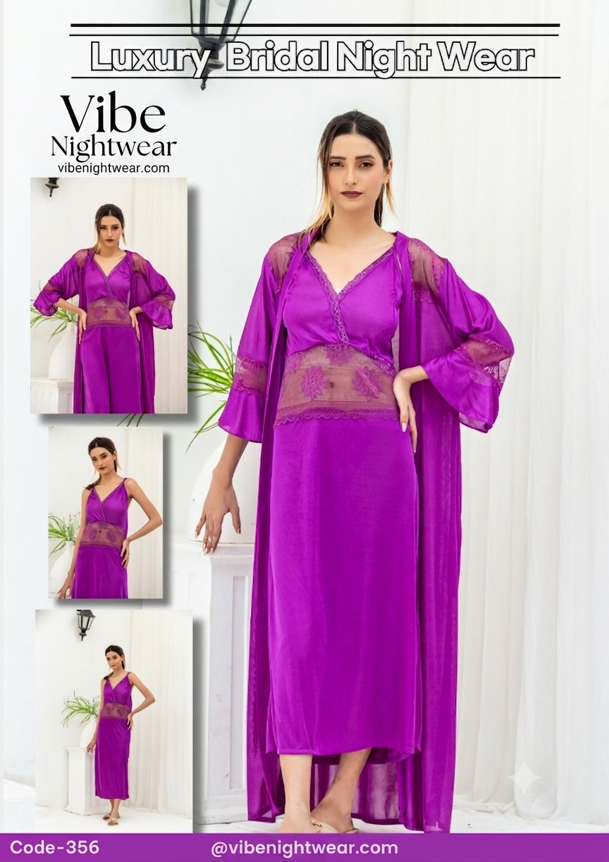 Luxury 2-Piece Satin & Lace Bridal Nighty Set