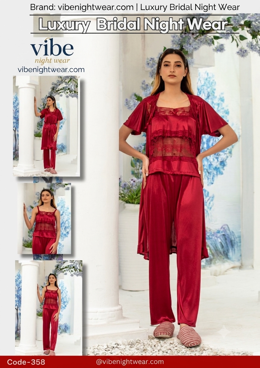 Luxury 3-Piece Bridal Satin Nightwear Set