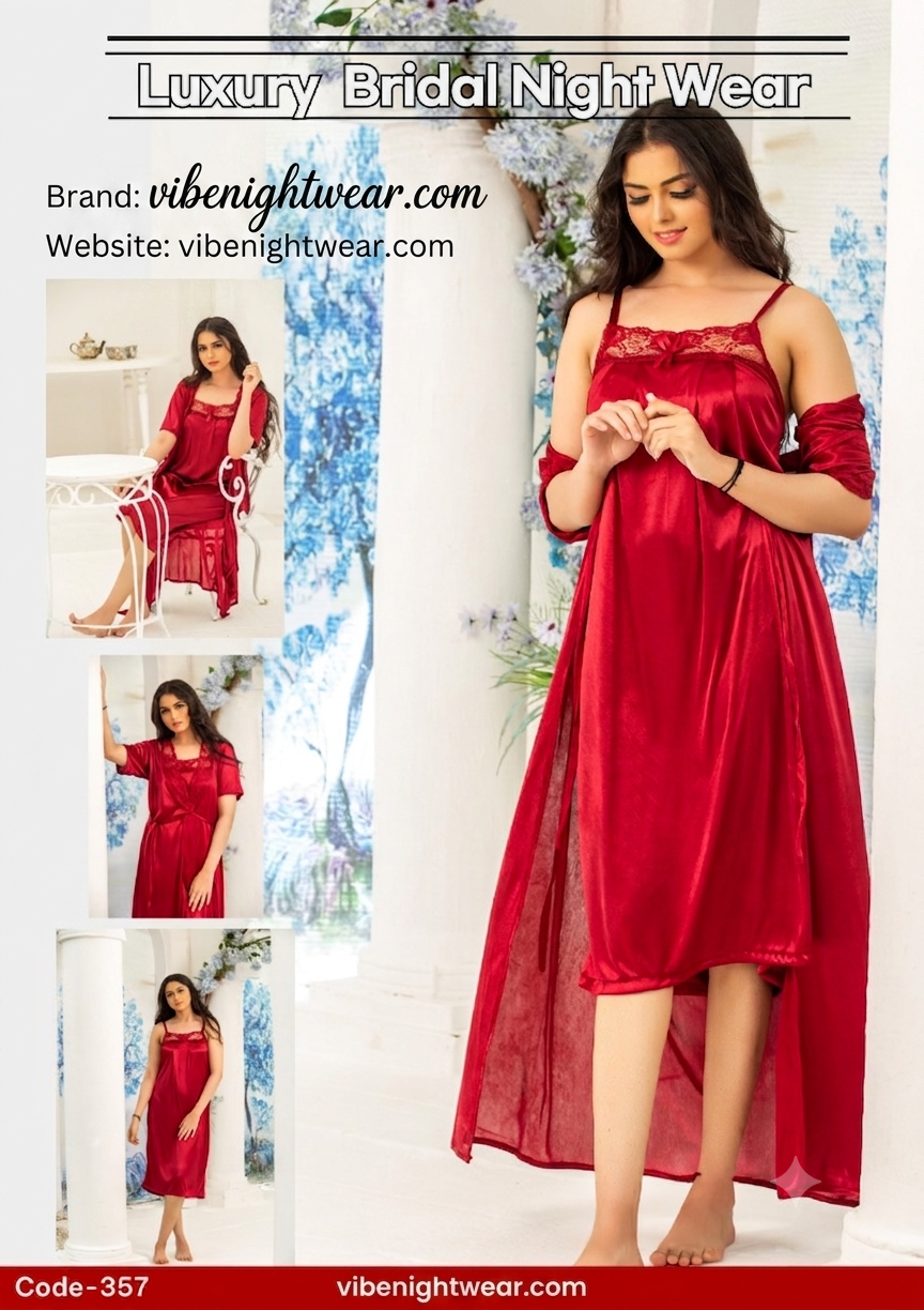 2 Pc Luxury Satin Bridal Nightwear Set