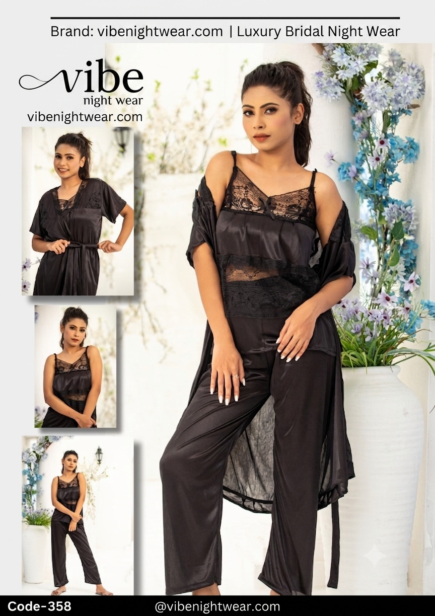Luxury 3-Piece Bridal Satin Nightwear Set