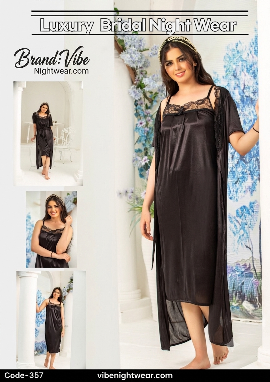 2 Pc Luxury Satin Bridal Nightwear Set