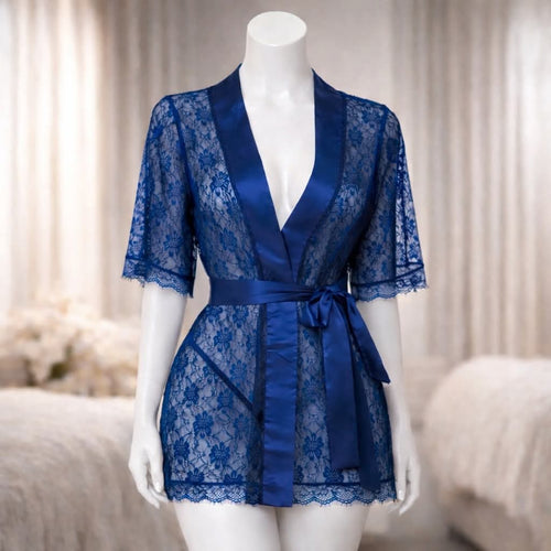 3 piece Sheer Lace Short Kimono Robe