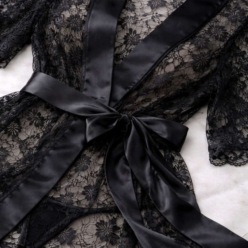 3 piece Sheer Lace Short Kimono Robe