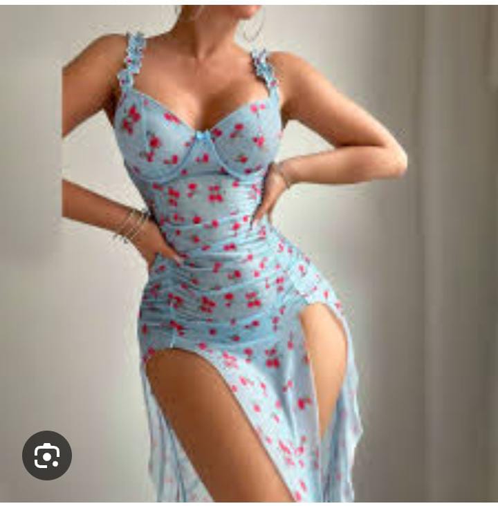 Elegant Floral Print Double Side-Slit Mesh Maxi Dress