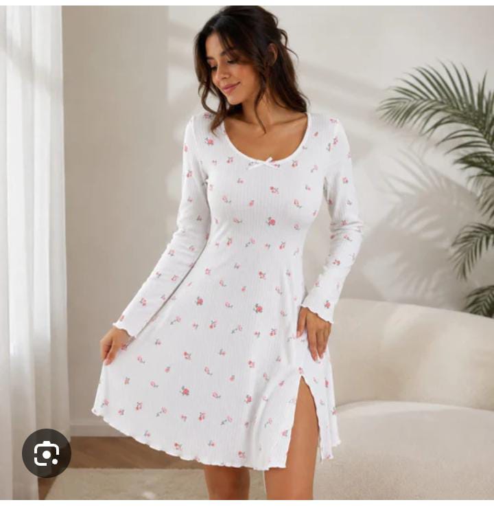 Long Sleeve Floral Scoop Neck Sleep Dress