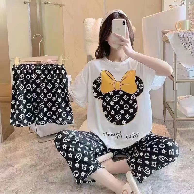 Mickey Bow & Designer Monogram Print Pajama Set