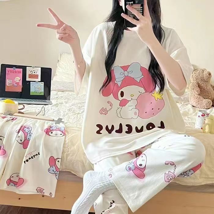 Cute Bunny Character Print Pajama Set