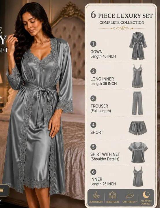 6-Piece Luxury Satin Nightwear Set – Bridal & Honeymoon Collection