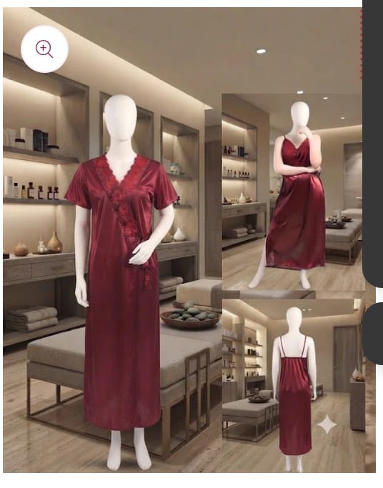 Premium Silk 2-Piece Long Nighty & Robe Set – Vibe Nightwear