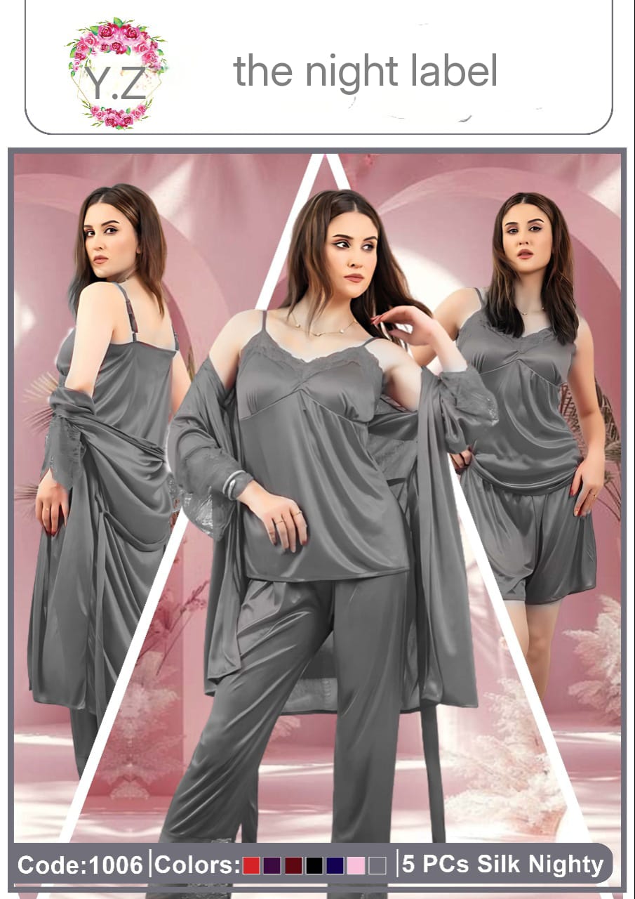 Luxury 5-Piece Silk Nighty Set | Premium Sleepwear Collection – Vibe Nightwear