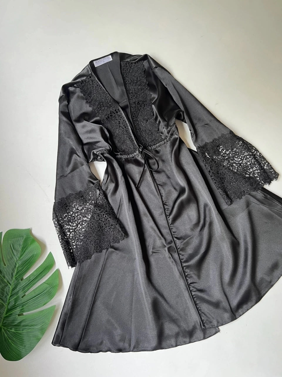 Black Satin 6-Piece Nightwear Set
