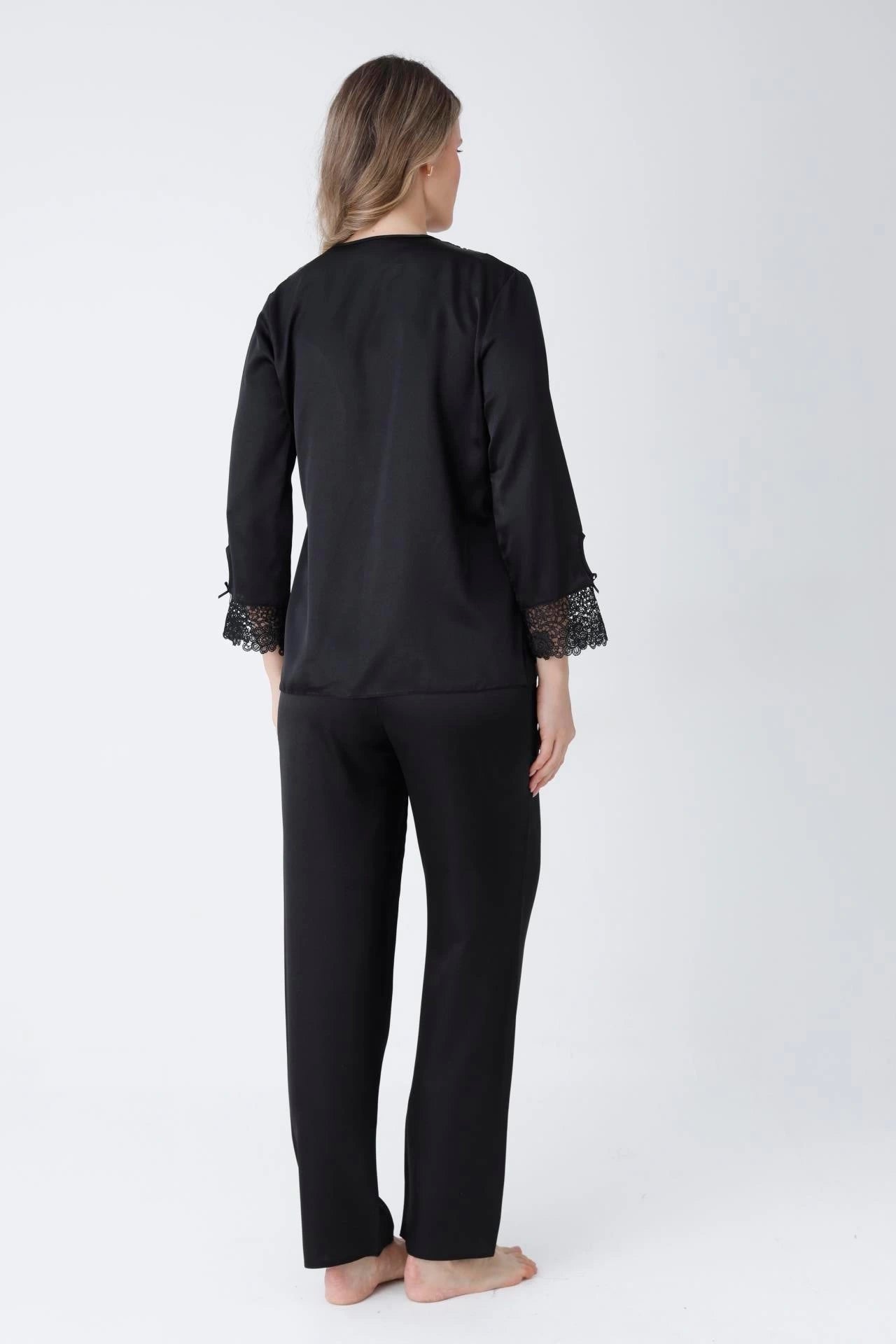 Black Satin 6-Piece Nightwear Set